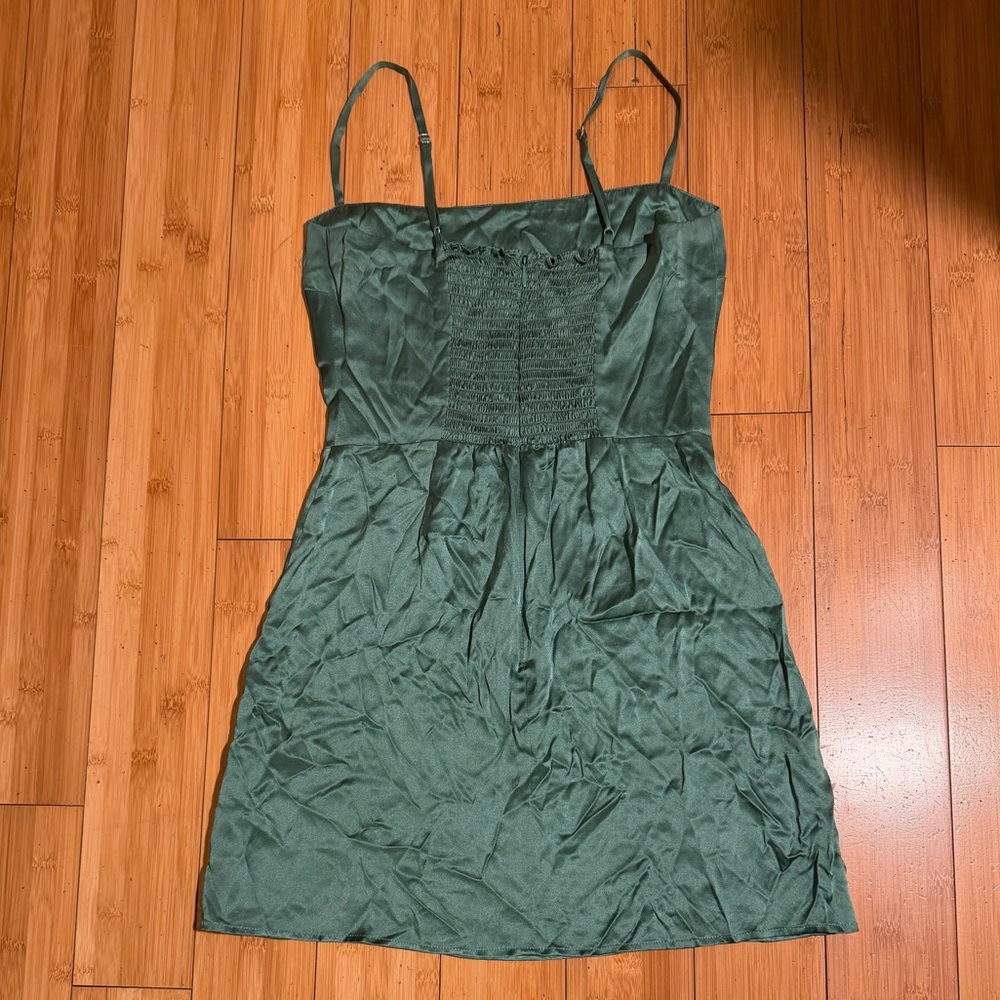 Reformation Kosta Silk Mini Dress Bottle Green Size 4 - Picture 4 of 16